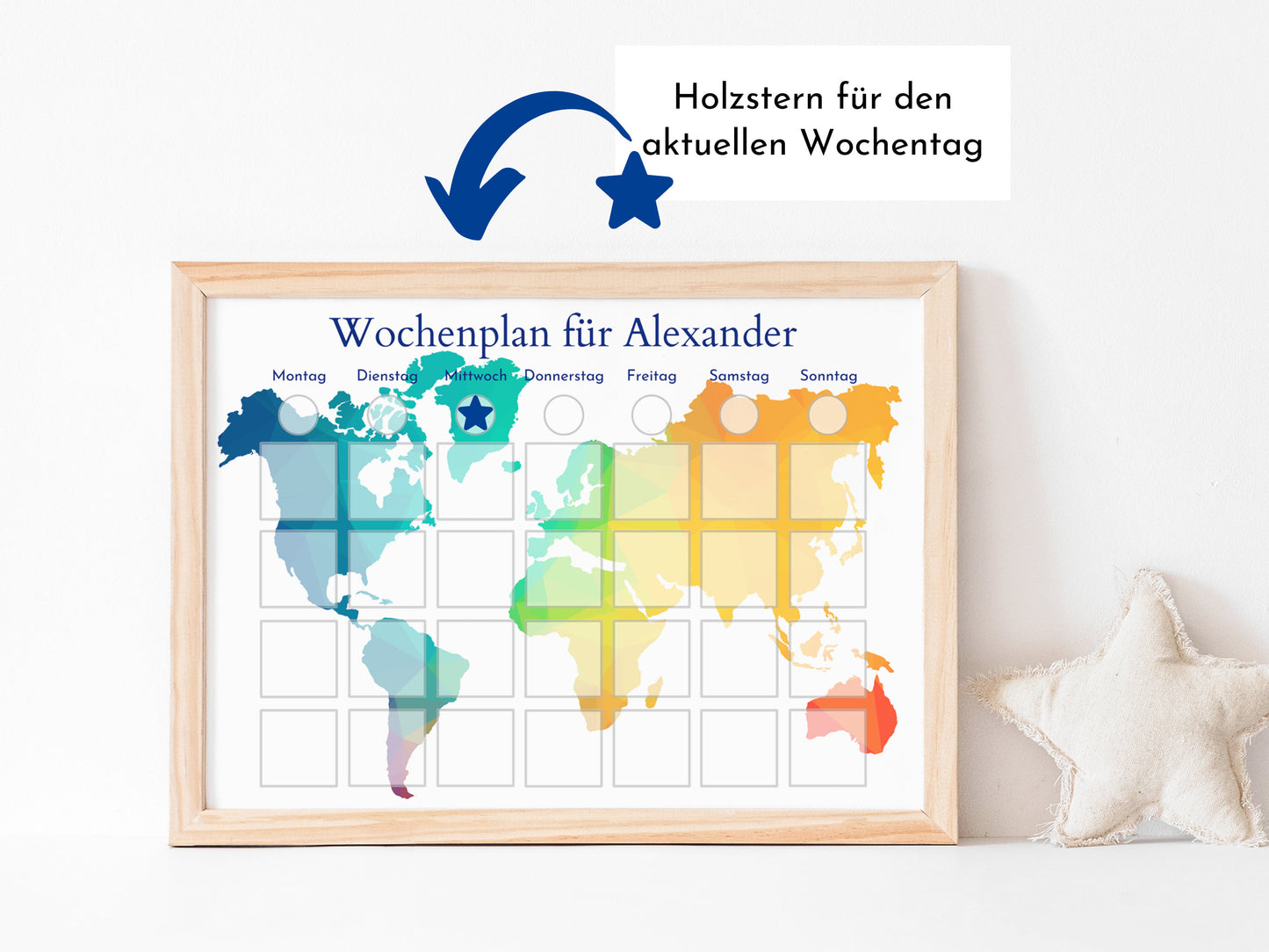 Personalisierter Kinder Wochenplan "Weltkarte" mit 246 Routine Karten, Montessori Routineplan für einen entspannten Tagesablauf