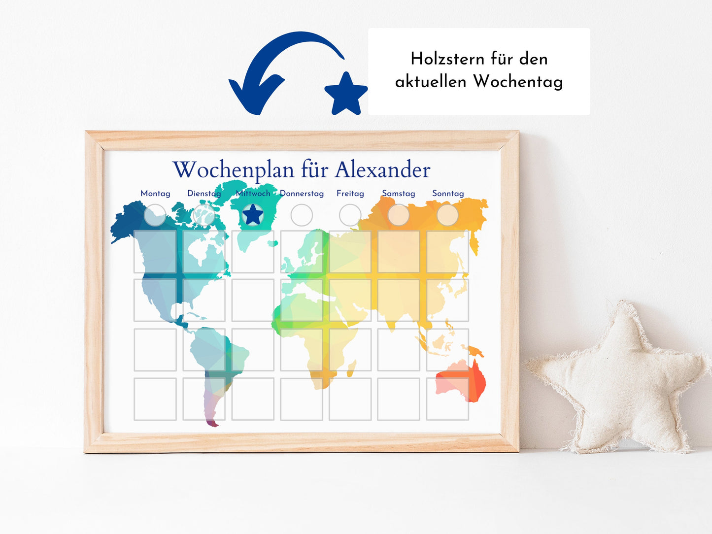 Magnetboard Wochenplan "Weltkarte" personalisiert für Kinder und Teenager, 246 Routine Karten, Neodym-Magnete, Montessori Routineplan