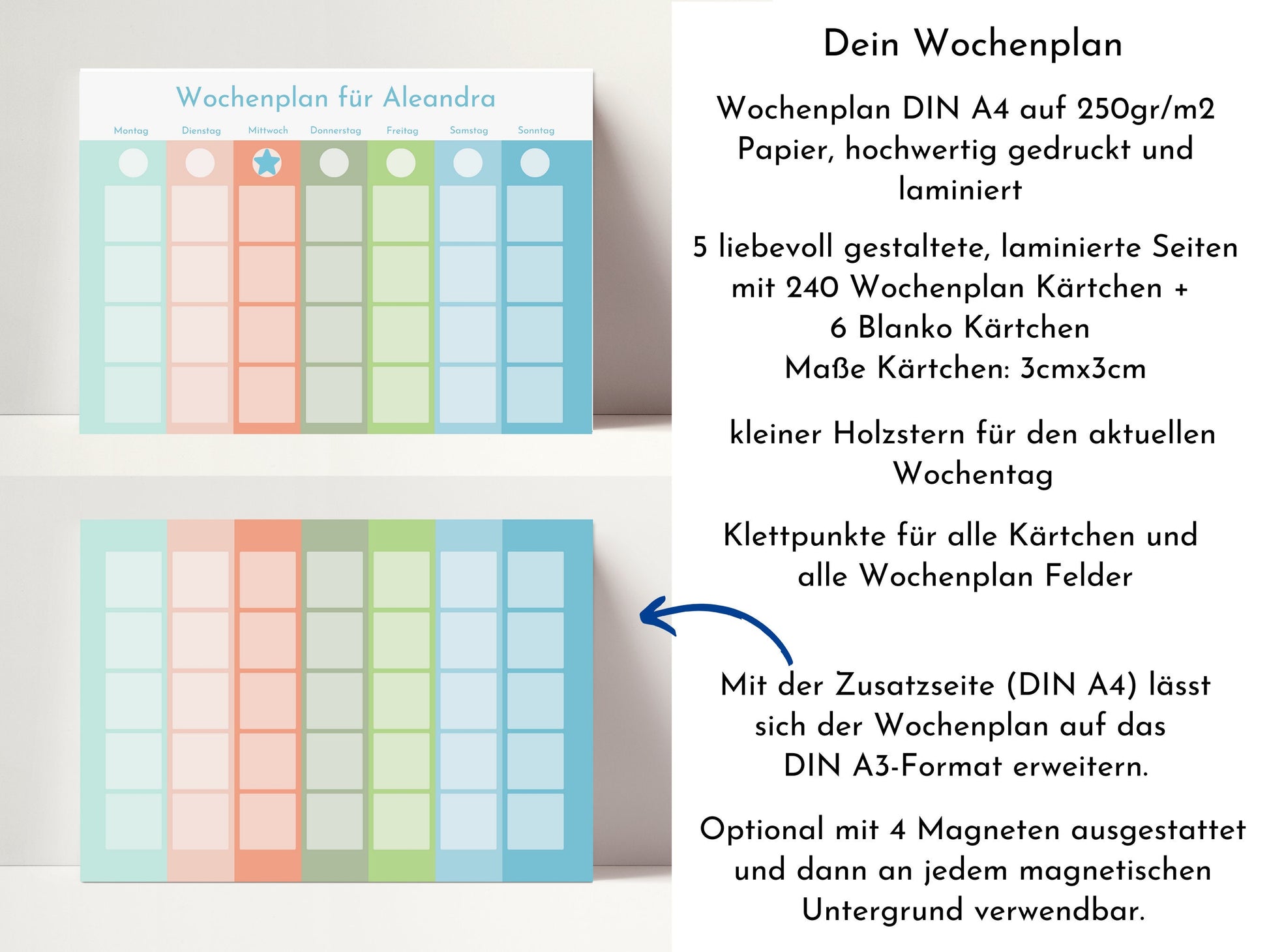 Personalisierter Wochenplaner "Korallenriff" für Kinder und Teenager, 246 Wochenplan Karten, laminiert magnetisch, Geburtstag Geschenk