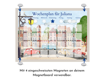 Wochenplan "Stadt" mit Name personalisiert, 246 Routine Karten, laminiert, magnetisch, Montessori Kinder Routineplan von Familie Nordstern