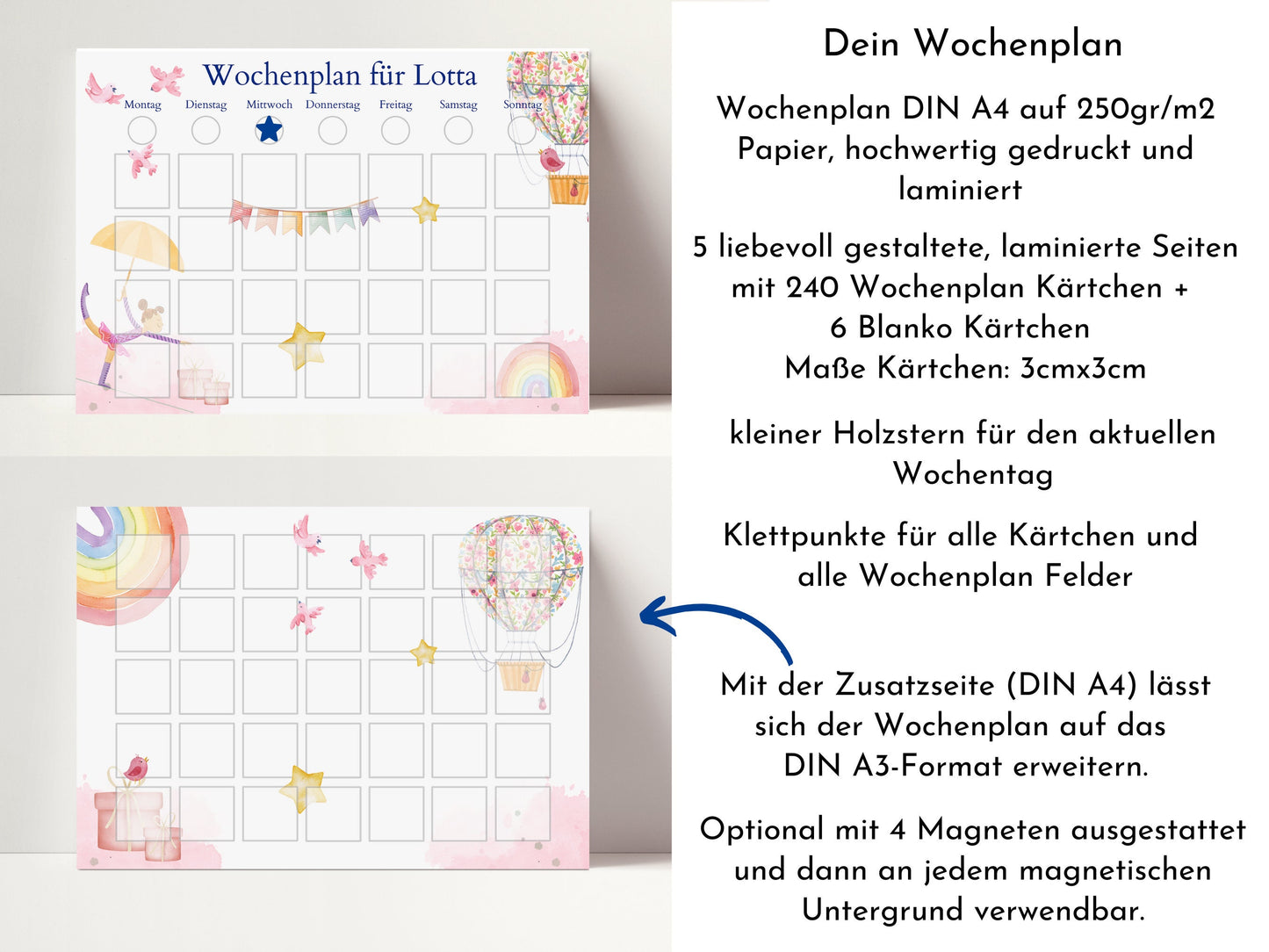 Personalisierter Wochenplan "Ballett" Kinder mit 246 Routine Karten, laminiert, magnetisch, Montessori Planer Kalender von Familie Nordstern