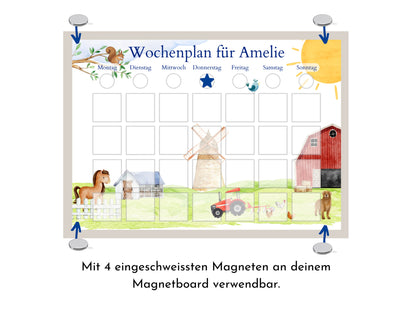 Wochenplan "Bauernhof" mit Name personalisiert, 246 Routine Karten, magnetisch, Routineplan für Kinder von Familie Nordstern