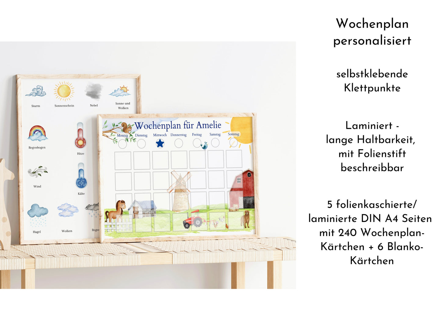 Wochenplan "Bauernhof" mit Name personalisiert, 246 Routine Karten, magnetisch, Routineplan für Kinder von Familie Nordstern