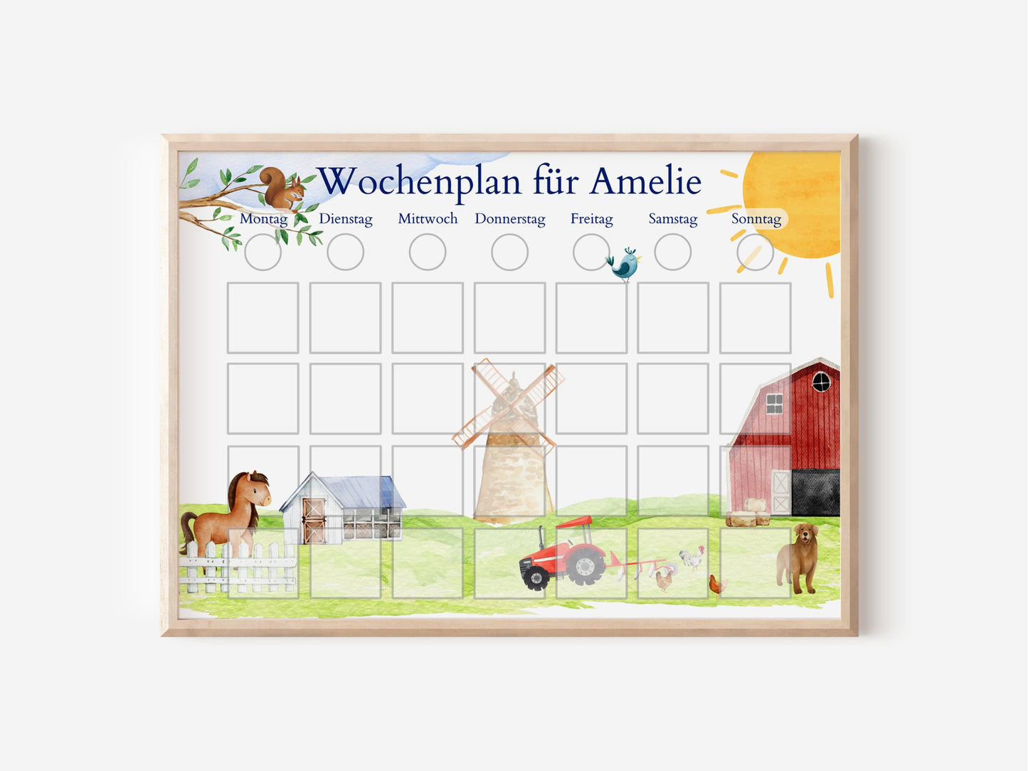 Wochenplan "Bauernhof" mit Name personalisiert, 246 Routine Karten, magnetisch, Routineplan für Kinder von Familie Nordstern