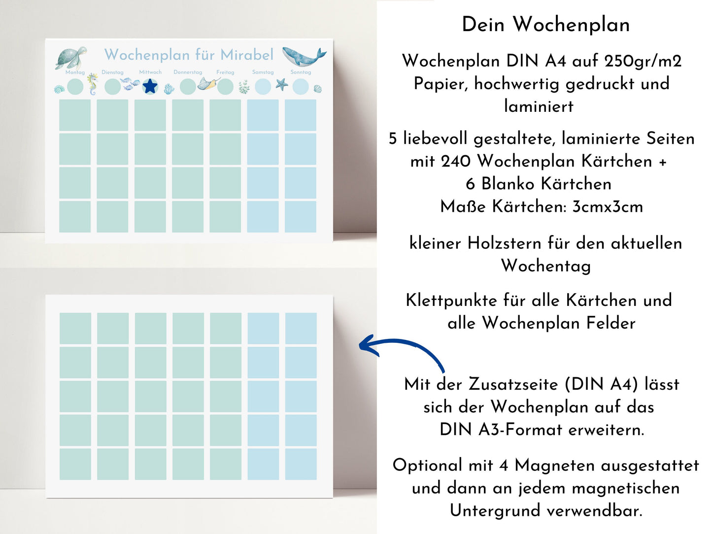 Personalisierter Wochenplan "Atlantik", 246 Wochenplan Karten, laminiert, magnetisch, Montessori Kinder Routineplan von Familie Nordstern