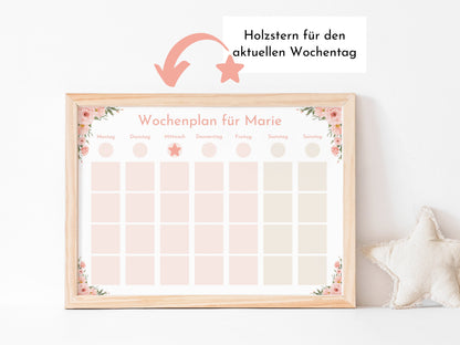 Wochenplan "Rosen" mit Name personalisiert, 246 Routine Karten, laminiert magnetisch Klett, Routineplan für Kinder und Jugendliche