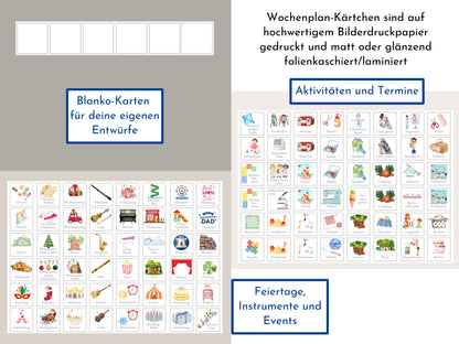 Magnetboard Wochenplan für Kinder und Teenager, Tagesplan mit 246 Routine Karten, Neodym-Magnete, Routineplan "Meerestiere"