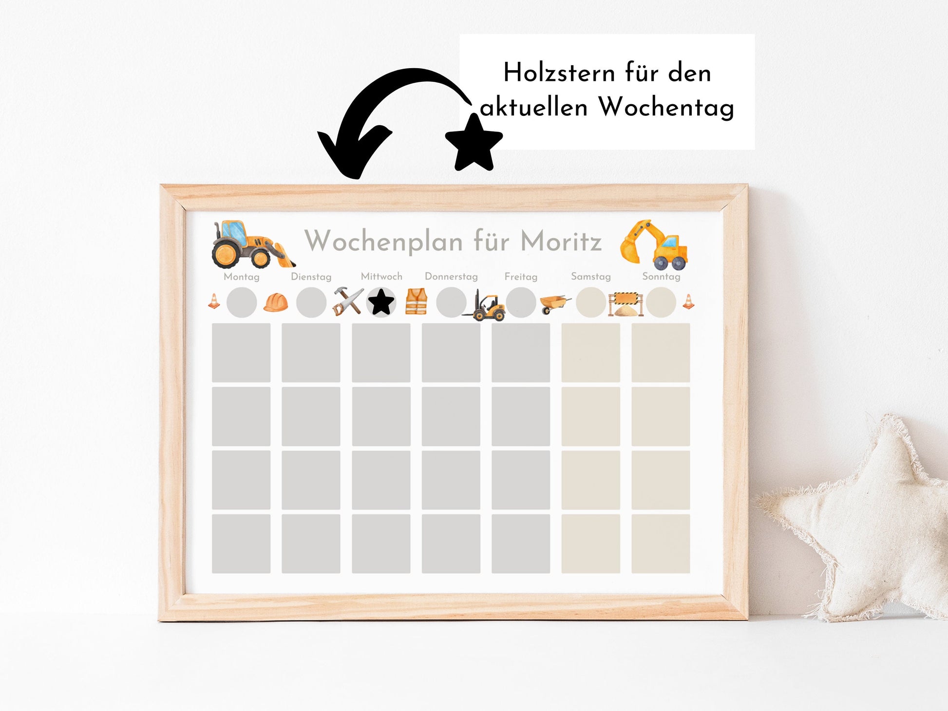 Wochenplan "Baustelle" mit Name personalisiert, 246 Routine Karten, laminiert magnetisch, Montessori Routineplan für Kinder und Jugendliche