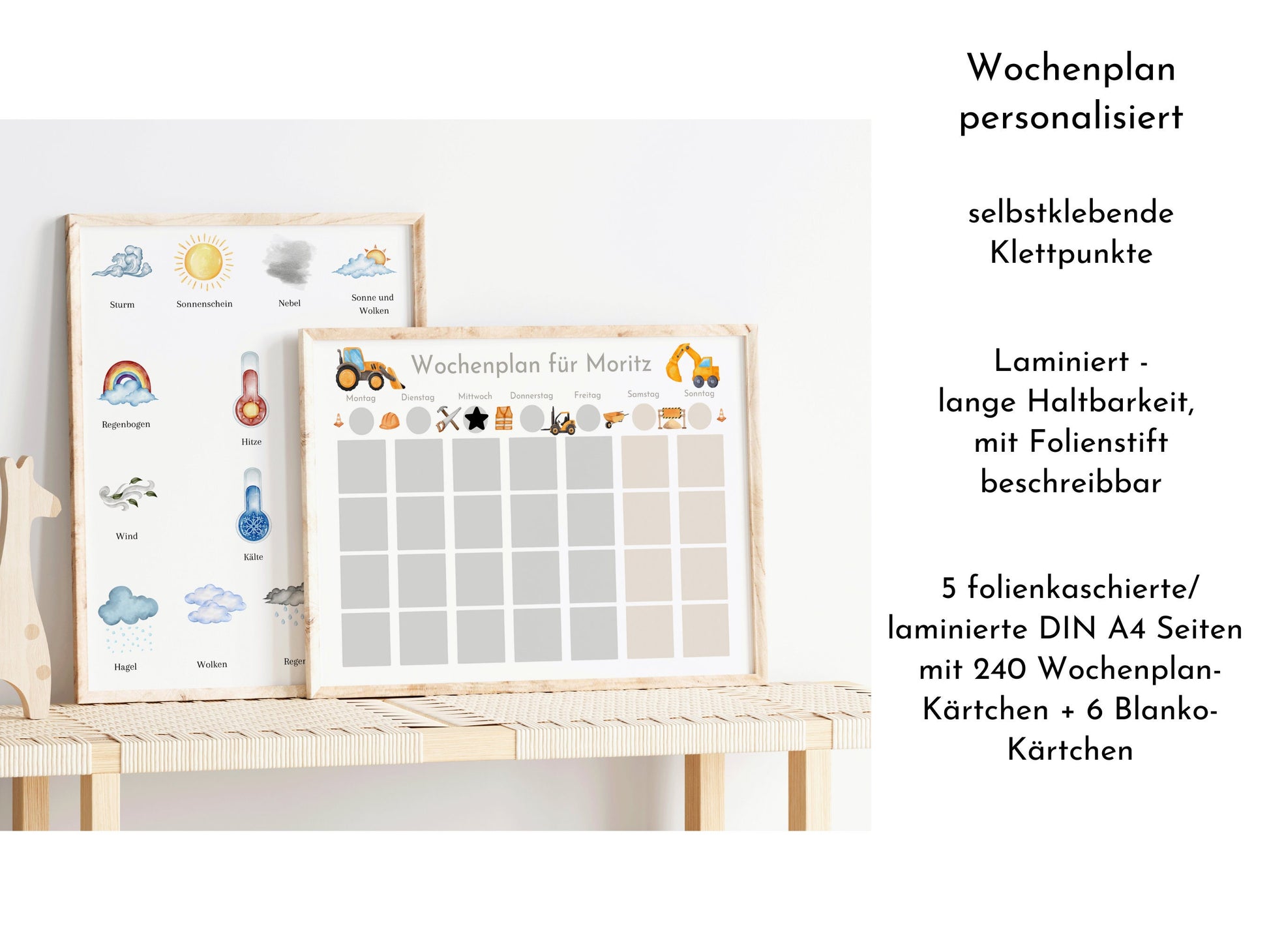 Wochenplan "Baustelle" mit Name personalisiert, 246 Routine Karten, laminiert magnetisch, Montessori Routineplan für Kinder und Jugendliche