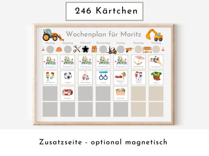 Wochenplan "Baustelle" mit Name personalisiert, 246 Routine Karten, laminiert magnetisch, Montessori Routineplan für Kinder und Jugendliche