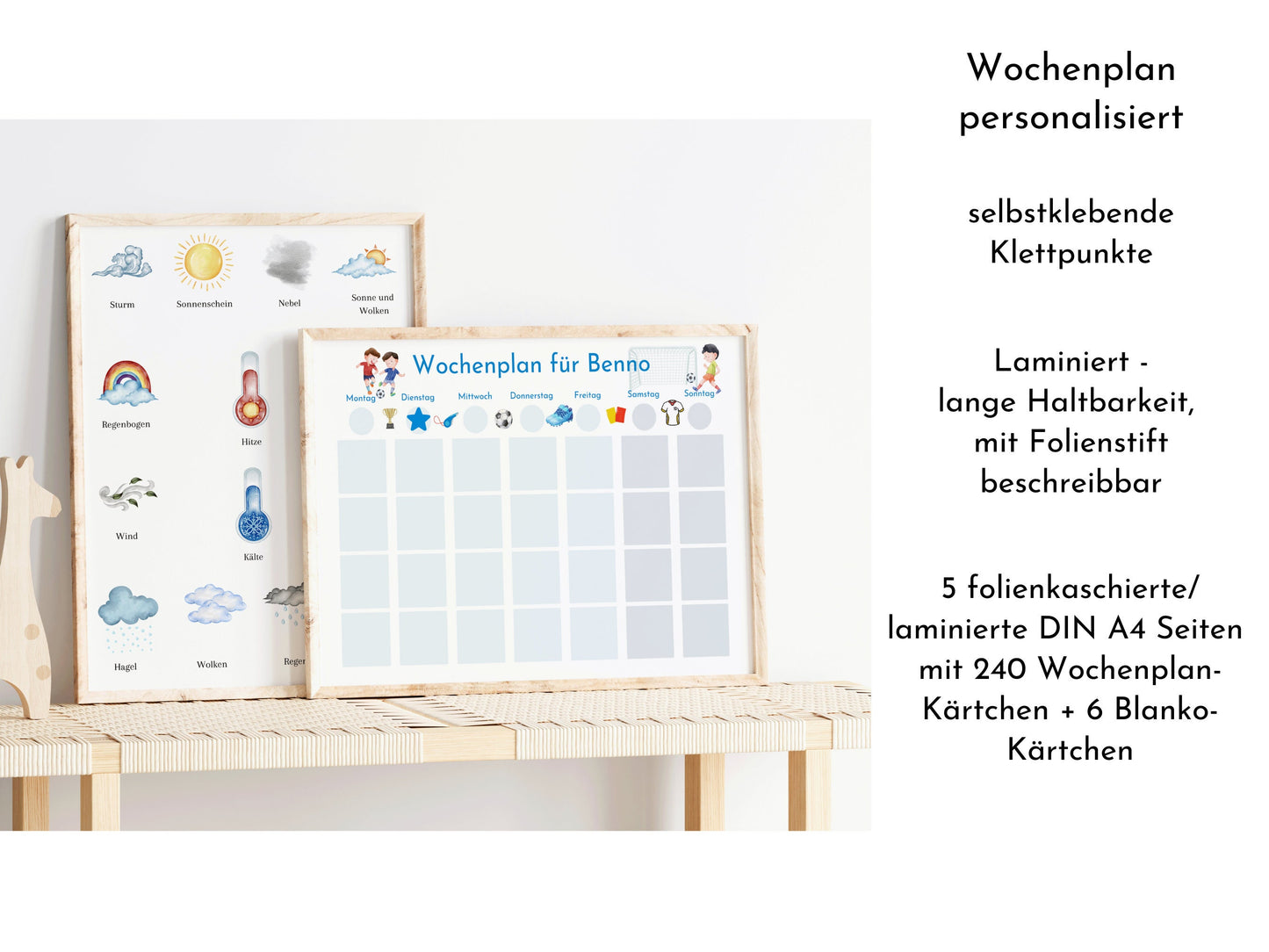 Personalisierter Wochenplan "Fussball", 246 Routine Karten, Klett, laminiert magnetisch, Montessori Routineplan für Kinder und Jugendliche