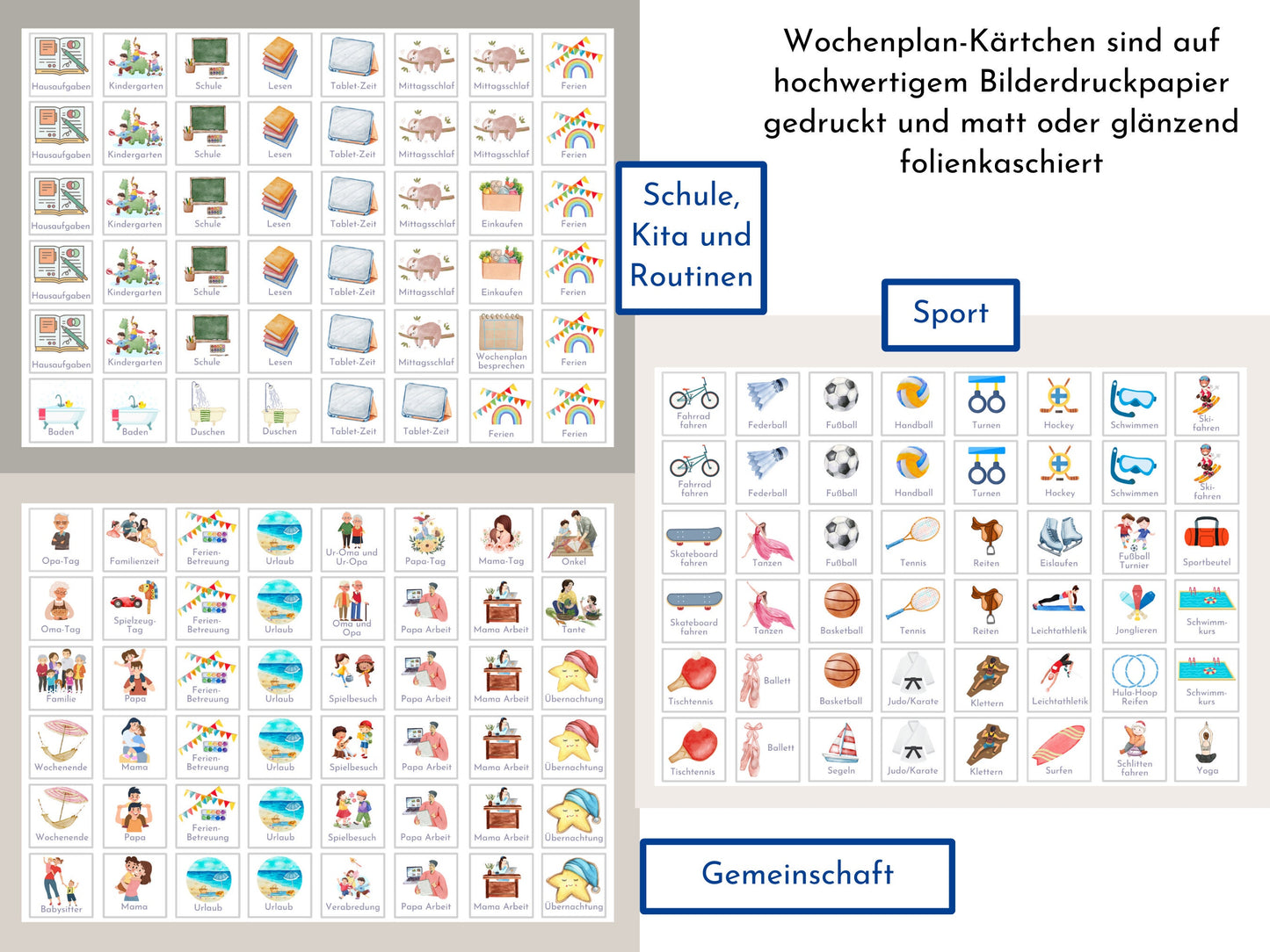 Wochenplan "Himmel und Erde" mit Name personalisiert, 246 Routine Karten, laminiert magnetisch Klett, Routineplan für Kinder und Jugendliche