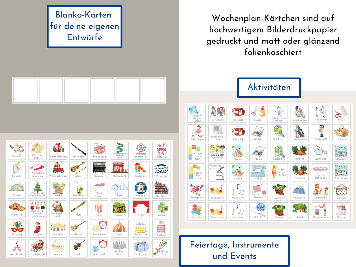 Wochenplaner personalisiert für Kinder und Teenager, 246 Wochenplan Karten, Klett, laminiert, magnetisch, Geburtstag Geschenk Farben "Beach"