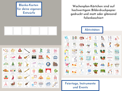 Wochenplaner personalisiert für Kinder und Teenager, 246 Wochenplan Karten, Klett, laminiert, magnetisch, Geburtstag Geschenk Farben "Beach"