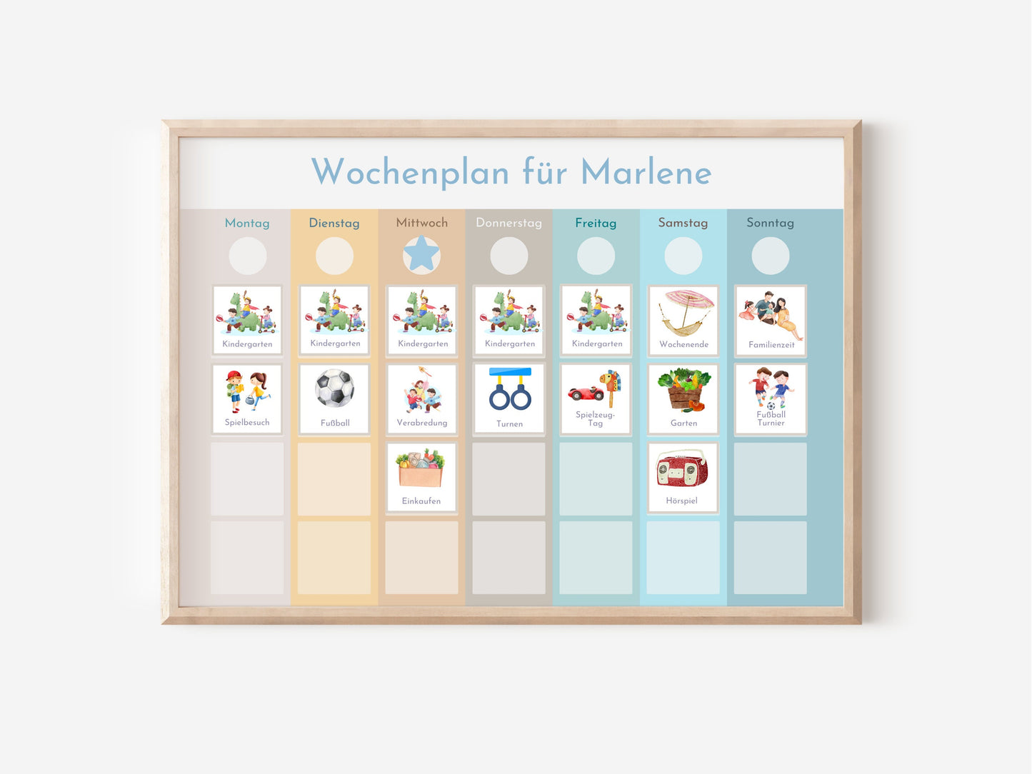 Wochenplaner personalisiert für Kinder und Teenager, 246 Wochenplan Karten, Klett, laminiert, magnetisch, Geburtstag Geschenk Farben "Beach"