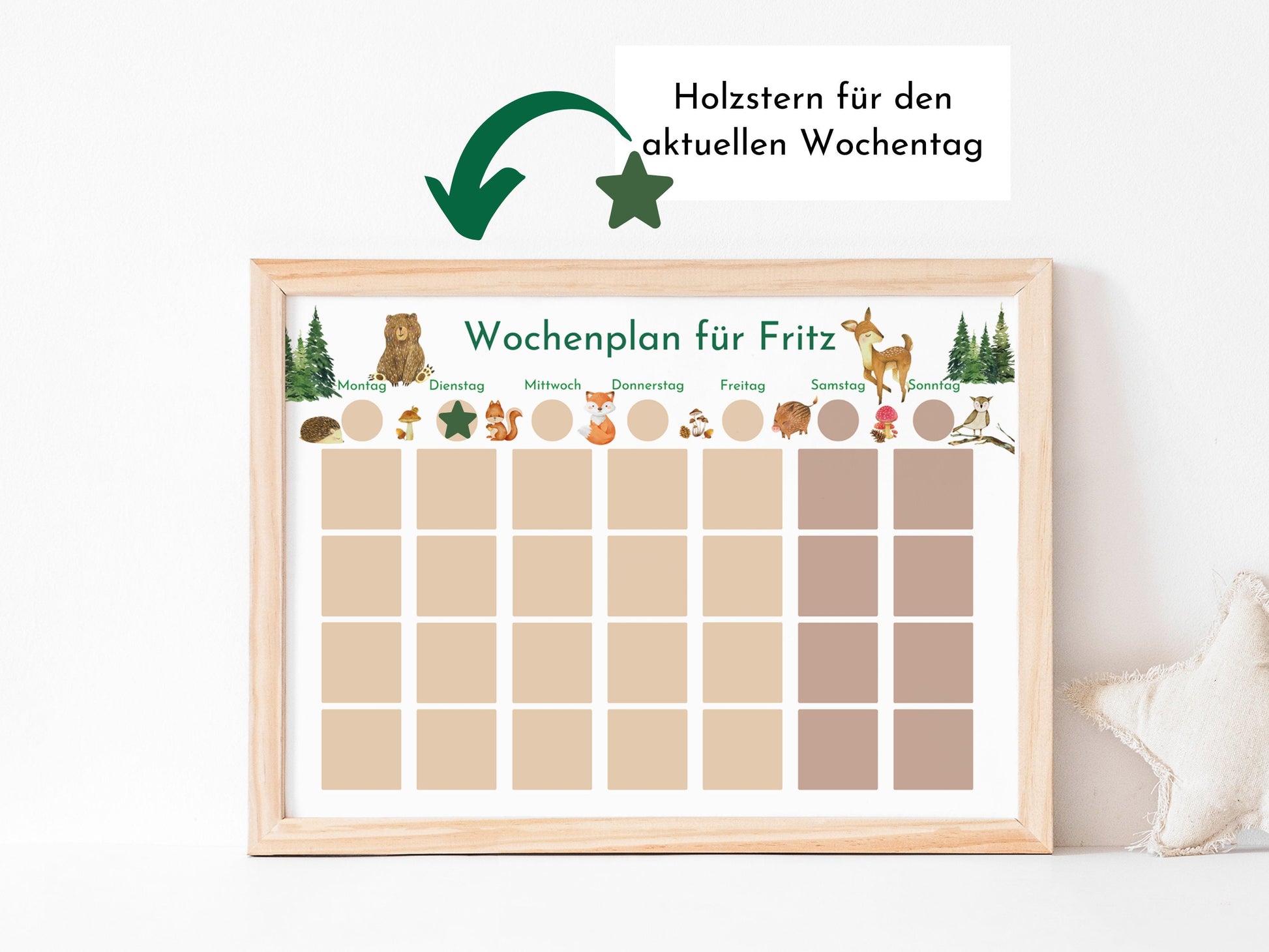 Wochenplan "Wald und Wiese" mit Name personalisiert, 246 Routine Karten, laminiert magnetisch Klett, Routineplan für Kinder und Jugendliche