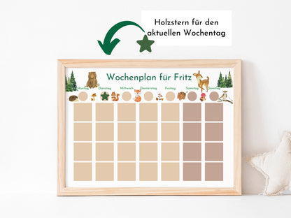 Wochenplan "Wald und Wiese" mit Name personalisiert, 246 Routine Karten, laminiert magnetisch Klett, Routineplan für Kinder und Jugendliche