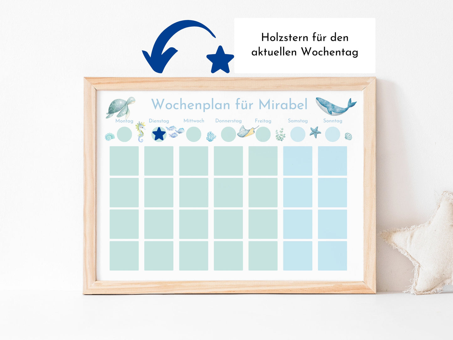 Magnetboard Wochenplan "Atlantik" personalisiert für Kinder und Teenager, 246 Routine Karten, Neodym-Magnete, Montessori Routineplan