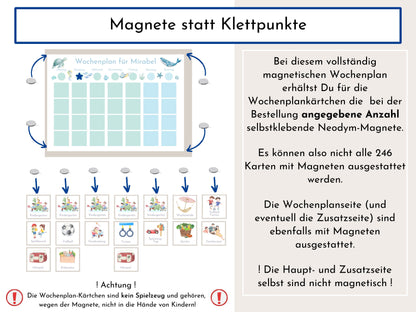 Magnetboard Wochenplan "Atlantik" personalisiert für Kinder und Teenager, 246 Routine Karten, Neodym-Magnete, Montessori Routineplan