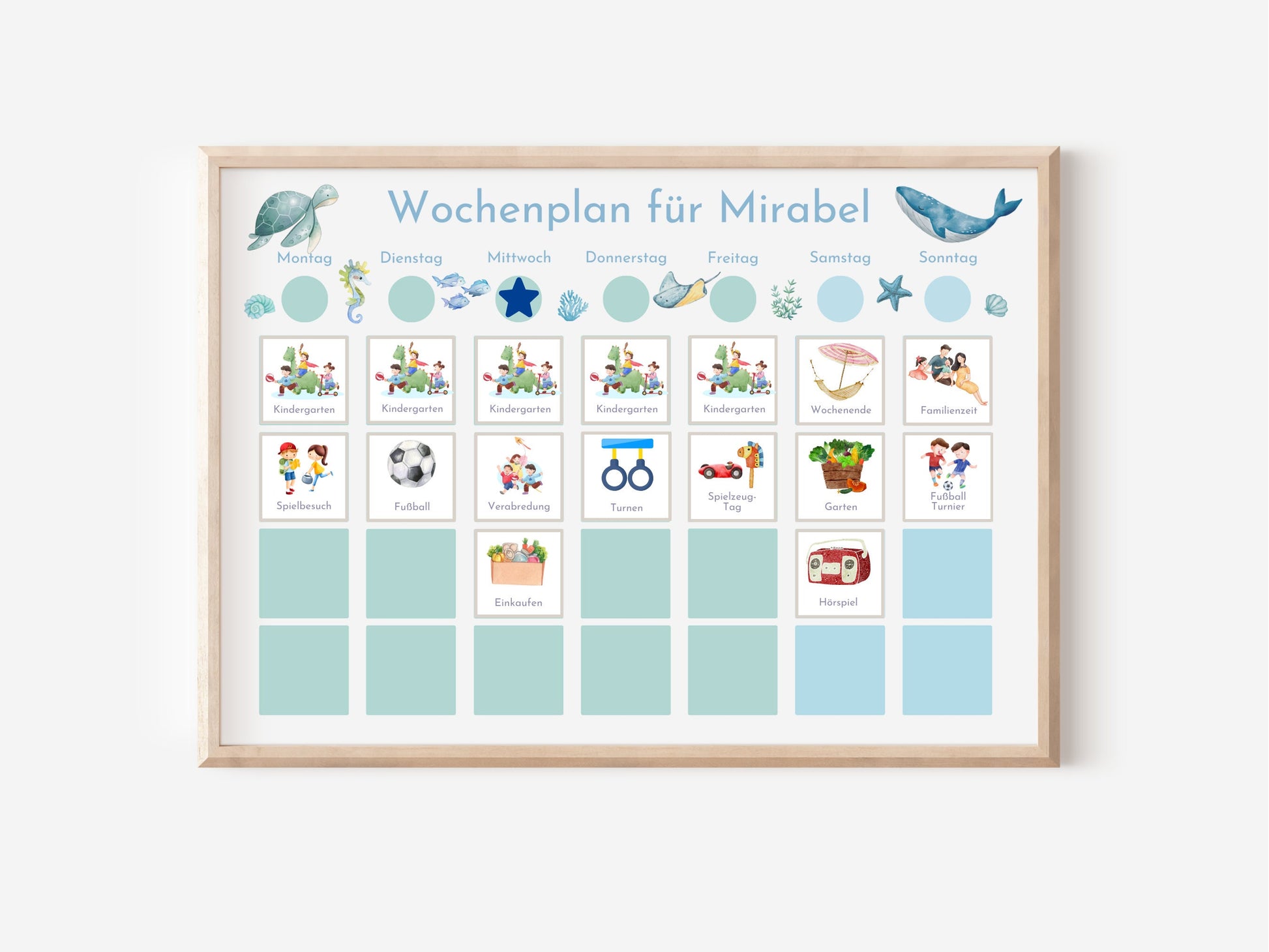 Magnetboard Wochenplan "Atlantik" personalisiert für Kinder und Teenager, 246 Routine Karten, Neodym-Magnete, Montessori Routineplan