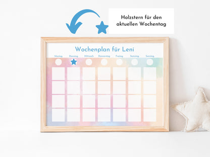 Magnetboard Wochenplan "Aquarell" personalisiert für Kinder und Teenager, 246 Routine Karten, Neodym-Magnete, Montessori Routineplan