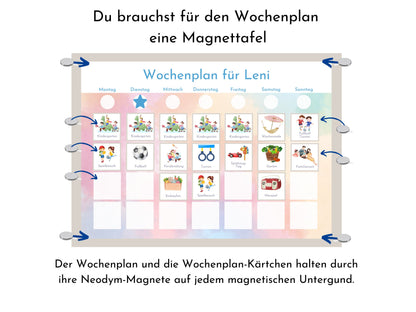 Magnetboard Wochenplan "Aquarell" personalisiert für Kinder und Teenager, 246 Routine Karten, Neodym-Magnete, Montessori Routineplan