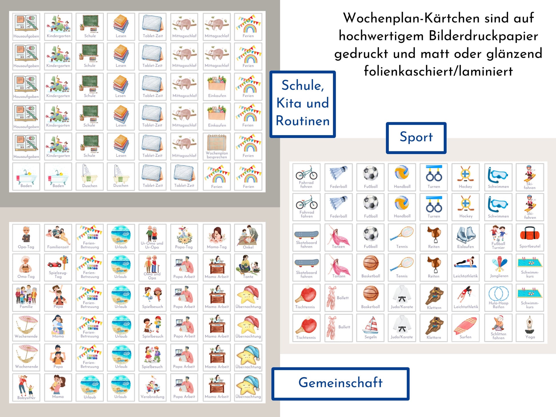 Wochenplan "Wald und Wiese" mit Name personalisiert, 246 Routine Karten, laminiert magnetisch Klett, Routineplan für Kinder und Jugendliche