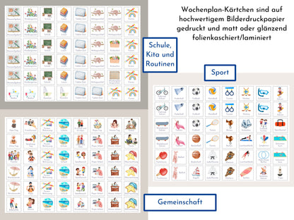 Wochenplan "Wald und Wiese" mit Name personalisiert, 246 Routine Karten, laminiert magnetisch Klett, Routineplan für Kinder und Jugendliche