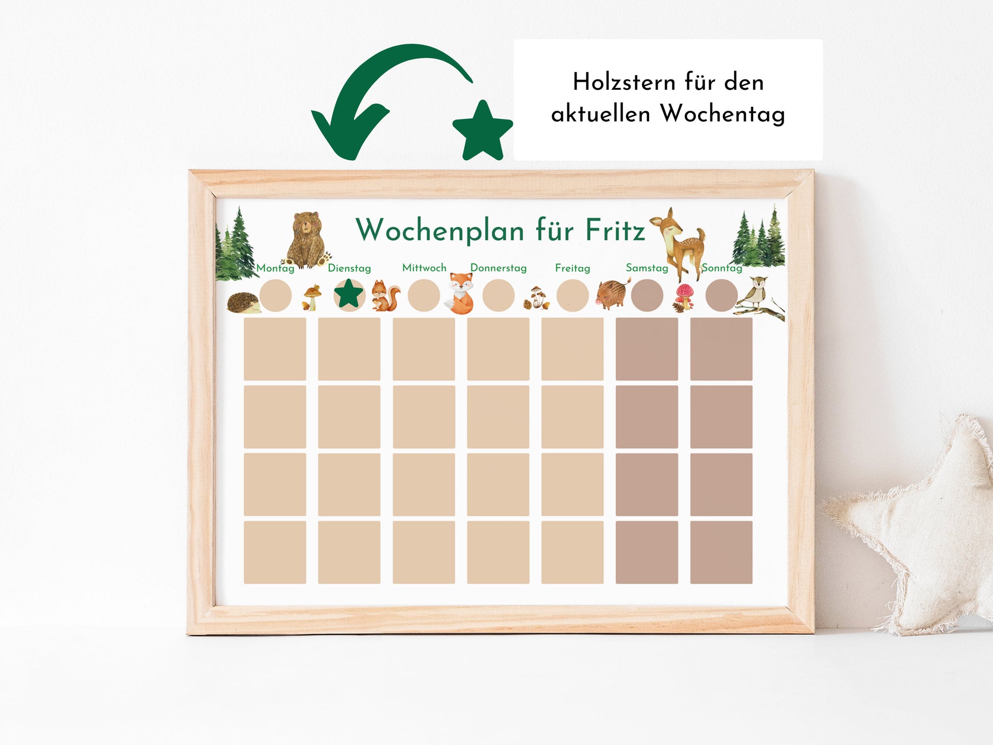 Personalisierter Magnetboard Wochenplan "Wald und Wiese" für Kinder, 246 Routine Karten, Tagesplan mit 40-100 Magneten, Montessori Routine