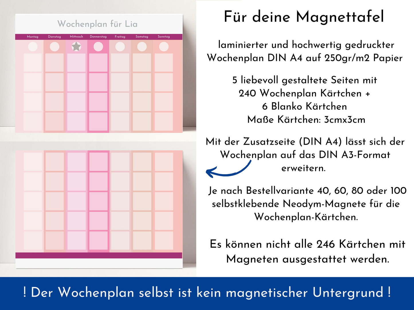 Personalisierter Magnet Wochenplan "Pastell Beeren" für Kinder und Teenager, 246 Routine Karten, Tagesplan mit 40-80 Magneten, Routineplan