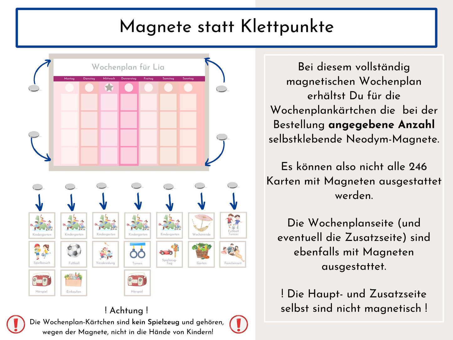 Personalisierter Magnet Wochenplan "Pastell Beeren" für Kinder und Teenager, 246 Routine Karten, Tagesplan mit 40-80 Magneten, Routineplan