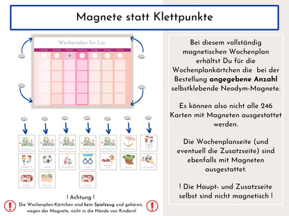 Personalisierter Magnet Wochenplan "Pastell Beeren" für Kinder und Teenager, 246 Routine Karten, Tagesplan mit 40-80 Magneten, Routineplan