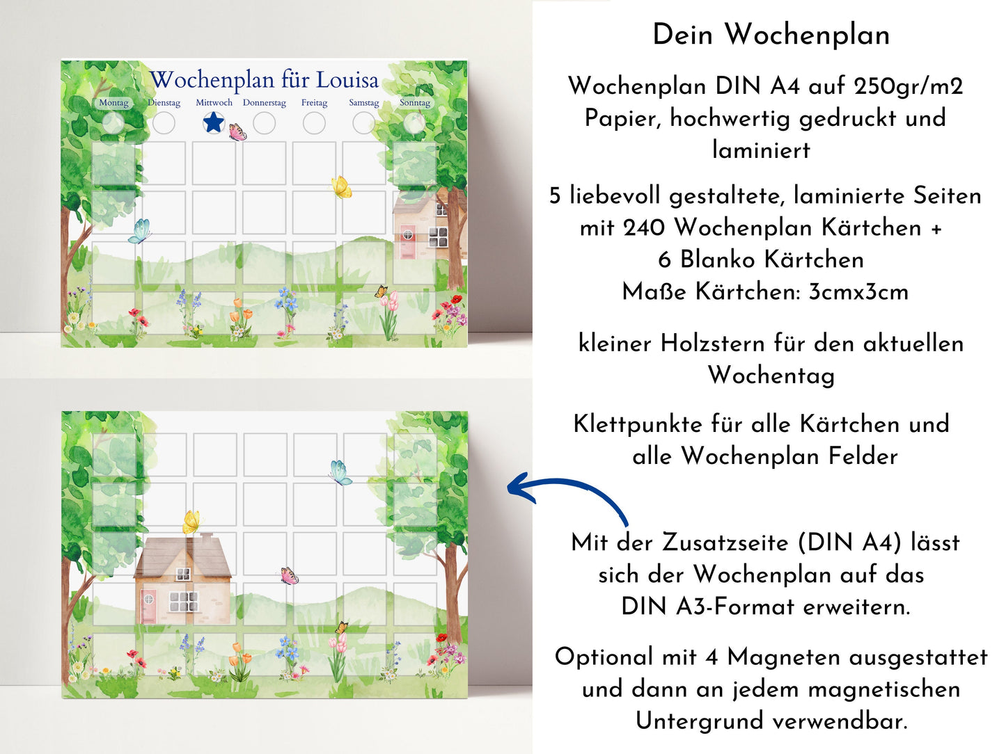 Personalisierter Wochenplan "Garten" für Kinder mit 246 Routine Karten, laminiert magnetisch, Montessori Routineplan von Familie Nordstern