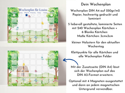 Personalisierter Wochenplan "Garten" für Kinder mit 246 Routine Karten, laminiert magnetisch, Montessori Routineplan von Familie Nordstern