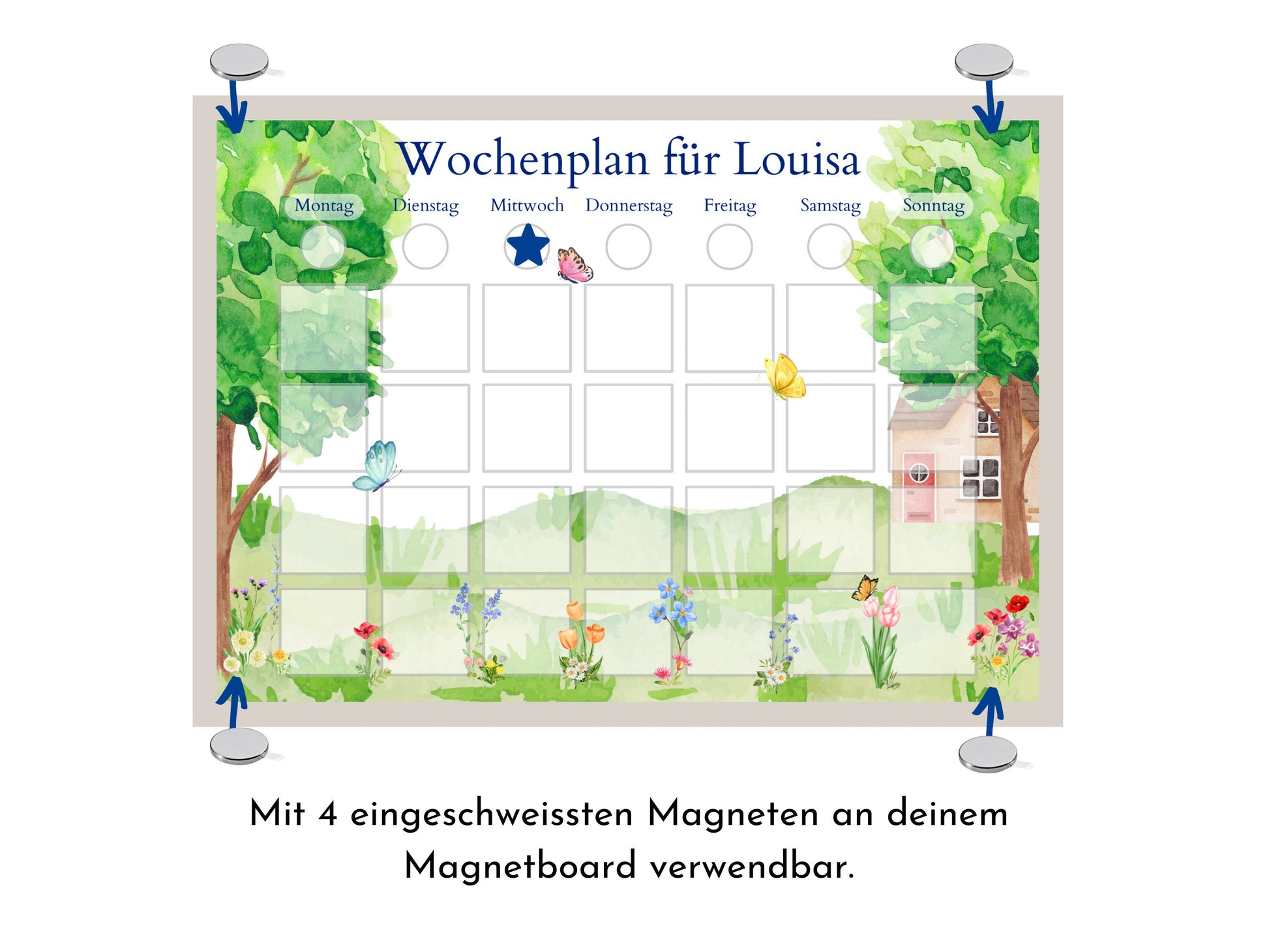 Personalisierter Wochenplan "Garten" für Kinder mit 246 Routine Karten, laminiert magnetisch, Montessori Routineplan von Familie Nordstern