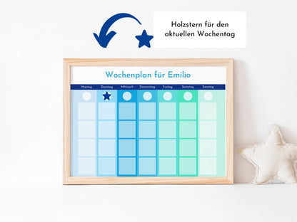 Magnetboard Wochenplan "Meeresrauschen" personalisiert für Kinder und Teenager, 246 Routine Karten, Neodym-Magnete, Montessori Routineplan