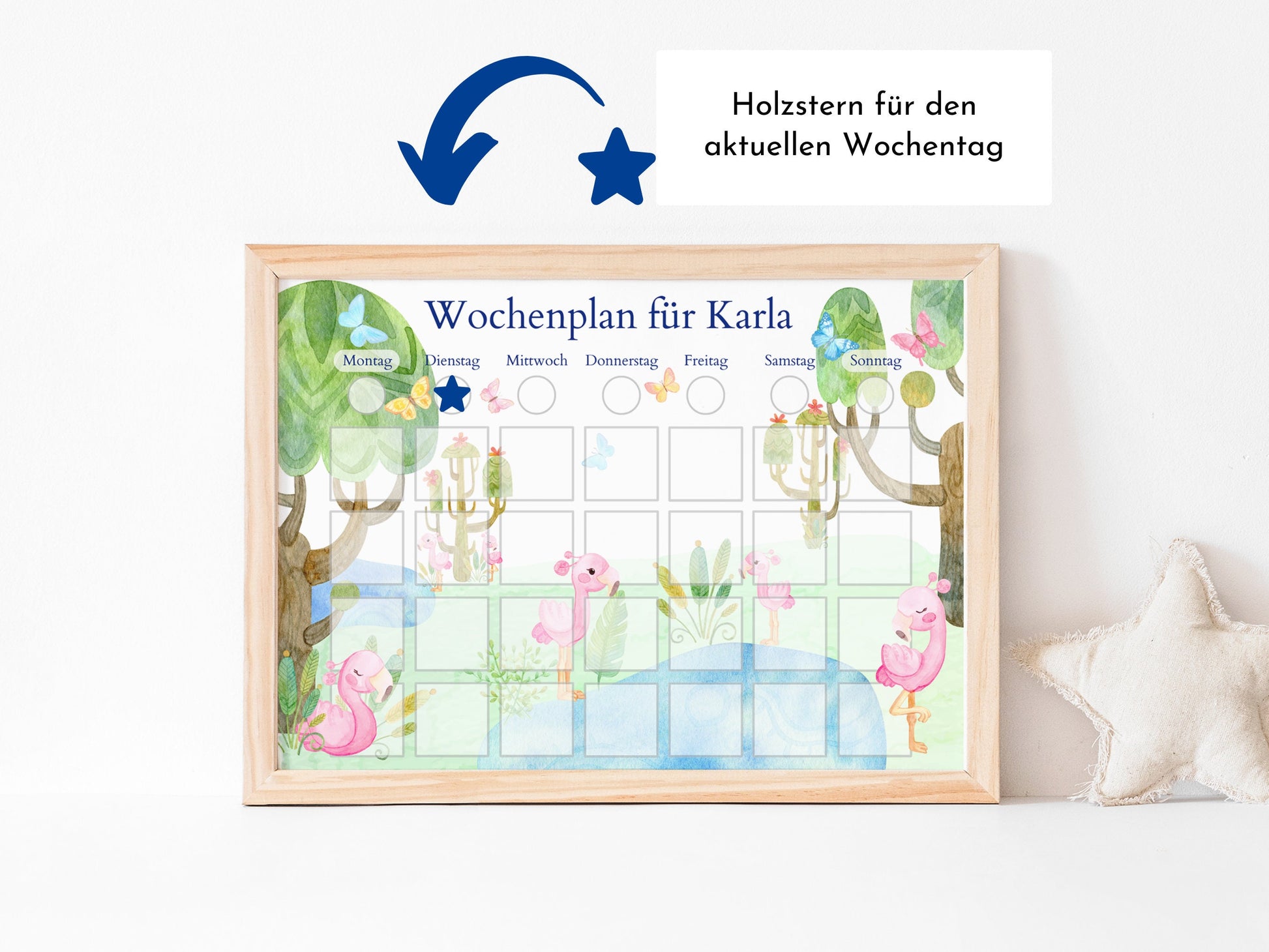 Magnetboard Wochenplan "Flamingo" personalisiert für Kinder und Teenager, 246 Routine Karten, Neodym-Magnete, Montessori Routineplan