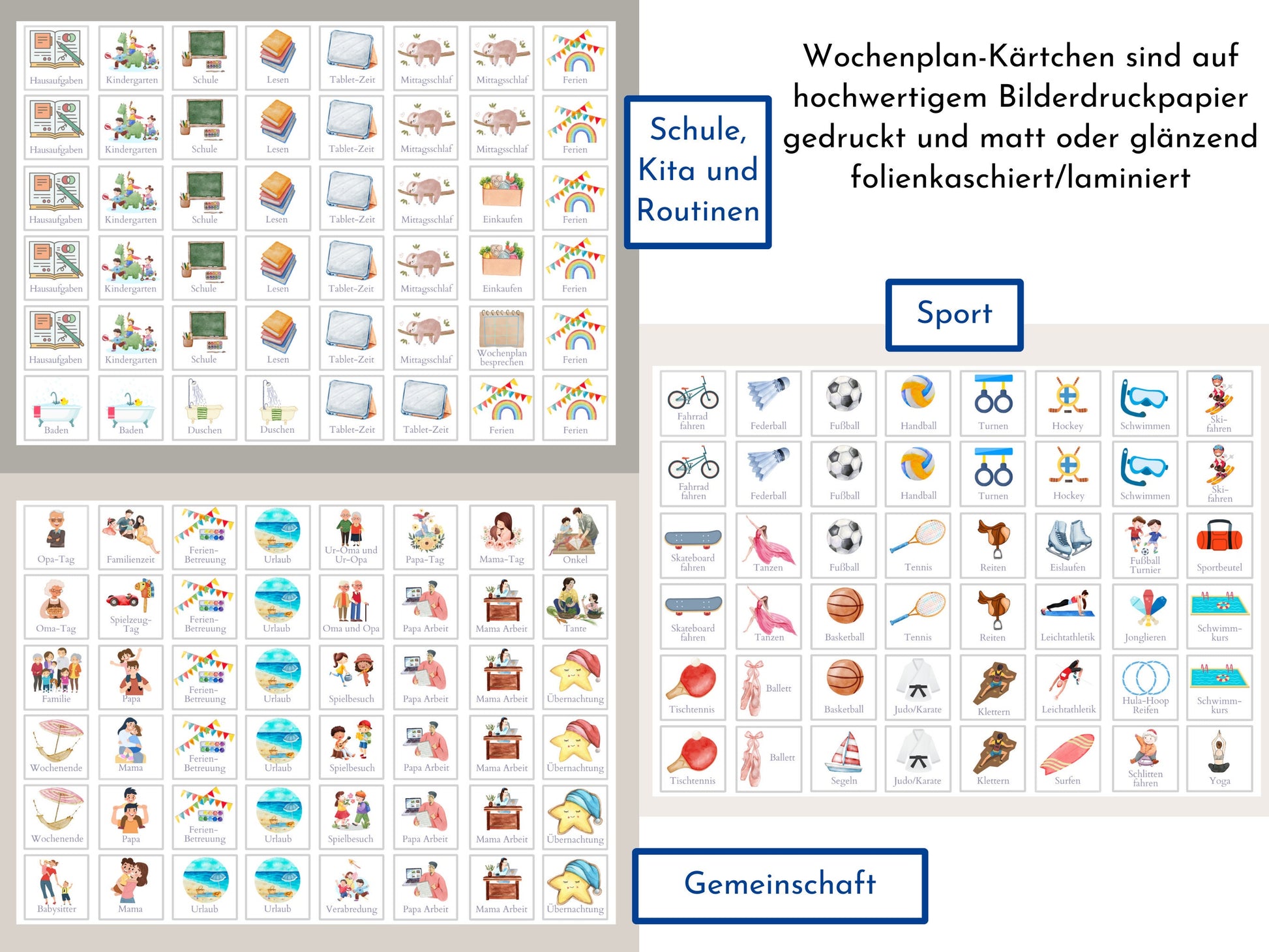 Wochenplan "Boho Doodle" mit Name personalisiert, 246 Routine Karten, laminiert Klett, Montessori Routineplan für Kinder, Familie Nordstern