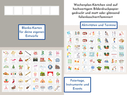 Wochenplan "Boho Doodle" mit Name personalisiert, 246 Routine Karten, laminiert Klett, Montessori Routineplan für Kinder, Familie Nordstern