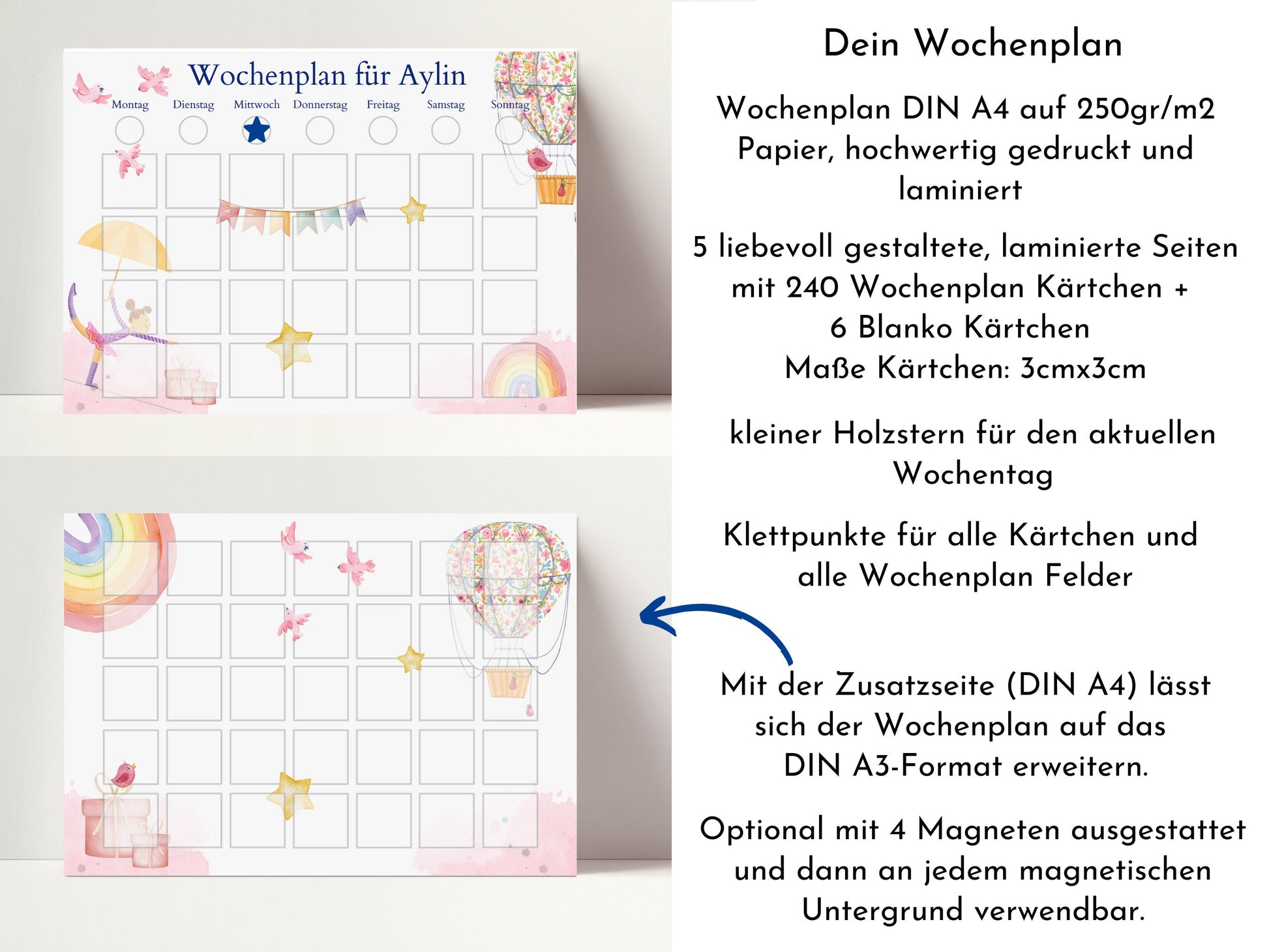 Personalisierter Wochenplan "Ballett" für Kinder mit 246 Routine Karten, laminiert, magnetisch, Montessori Routineplan von Familie Nordstern