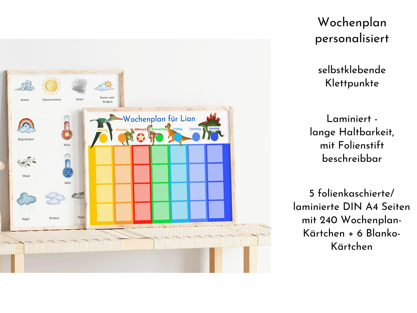 Personalisierter Wochenplan "Montessori-Dinos", 246 Routine Karten, laminiert magnetisch Klett, Routineplan für Kinder von Familie Nordstern