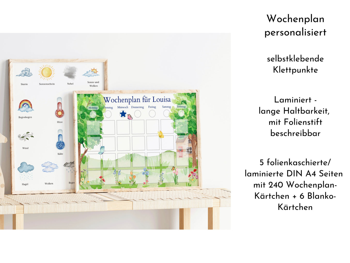 Personalisierter Wochenplan "Garten" für Kinder mit 246 Routine Karten, laminiert magnetisch, Montessori Routineplan von Familie Nordstern