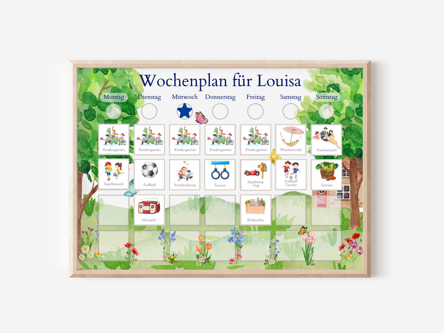 Personalisierter Wochenplan "Garten" für Kinder mit 246 Routine Karten, laminiert magnetisch, Montessori Routineplan von Familie Nordstern