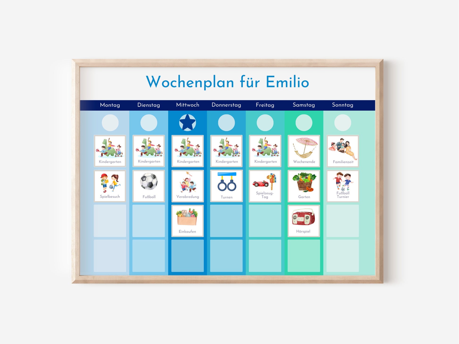 Magnetboard Wochenplan "Meeresrauschen" personalisiert für Kinder und Teenager, 246 Routine Karten, Neodym-Magnete, Montessori Routineplan