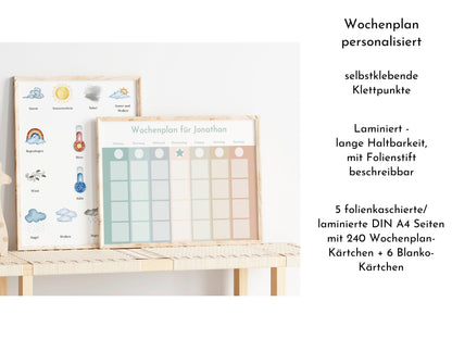 Wochenplan "Salbei und Haselnuss" mit Name personalisiert, 246 Routine Karten, laminiert magnetisch, Routineplan für Kinder und Jugendliche