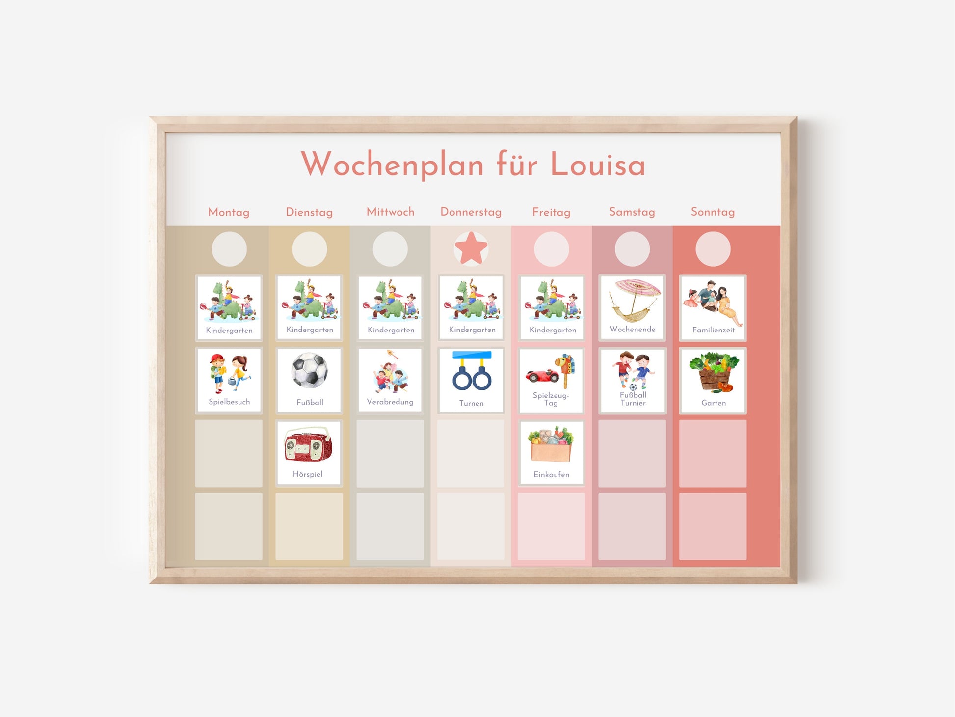 Personalisierter Wochenplan "Erdbeere und Haselnuss", 246 Routine Karten, laminiert magnetisch Klett, Routineplan für Kinder und Jugendliche