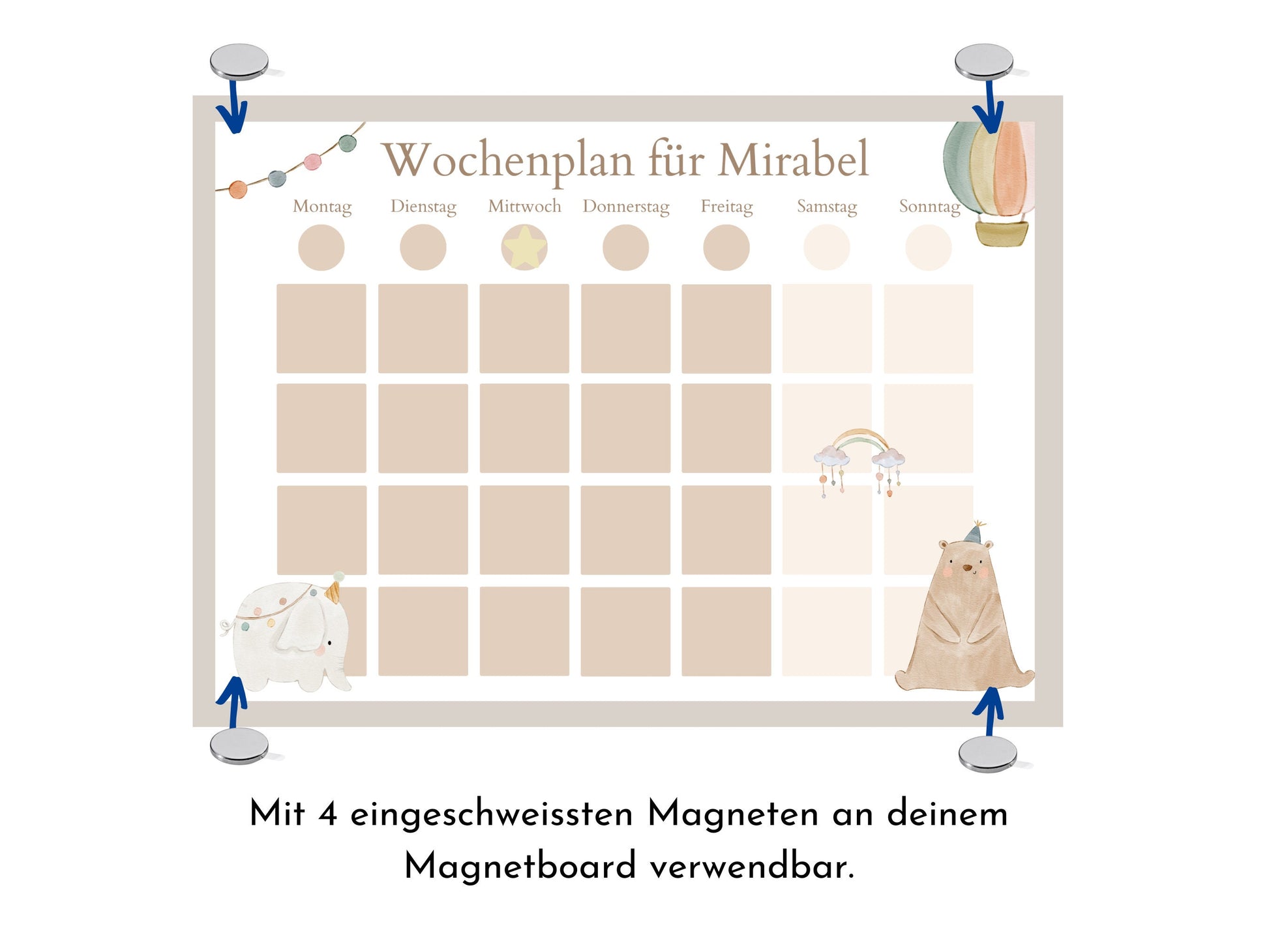 Wochenplan "Boho Doodle" mit Name personalisiert, 246 Routine Karten, laminiert Klett, Montessori Routineplan für Kinder, Familie Nordstern