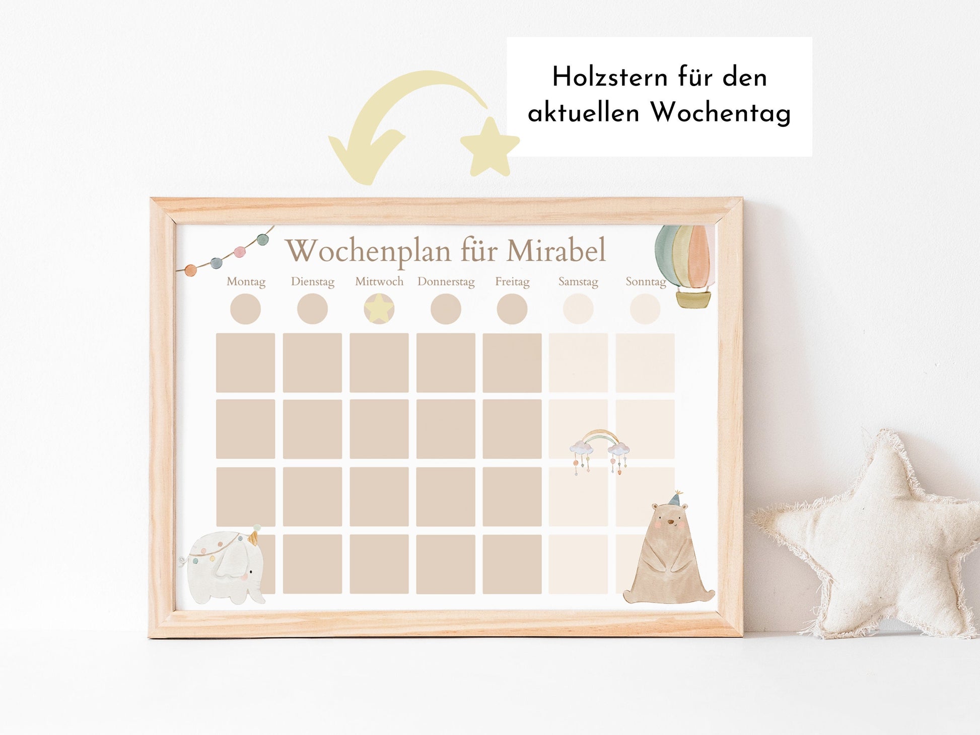 Wochenplan "Boho Doodle" mit Name personalisiert, 246 Routine Karten, laminiert Klett, Montessori Routineplan für Kinder, Familie Nordstern