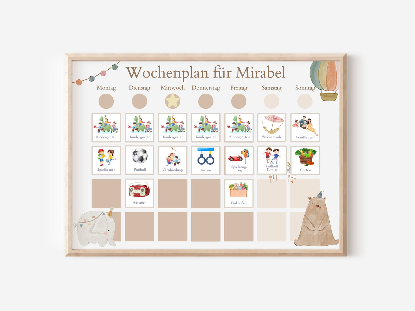 Wochenplan "Boho Doodle" mit Name personalisiert, 246 Routine Karten, laminiert Klett, Montessori Routineplan für Kinder, Familie Nordstern