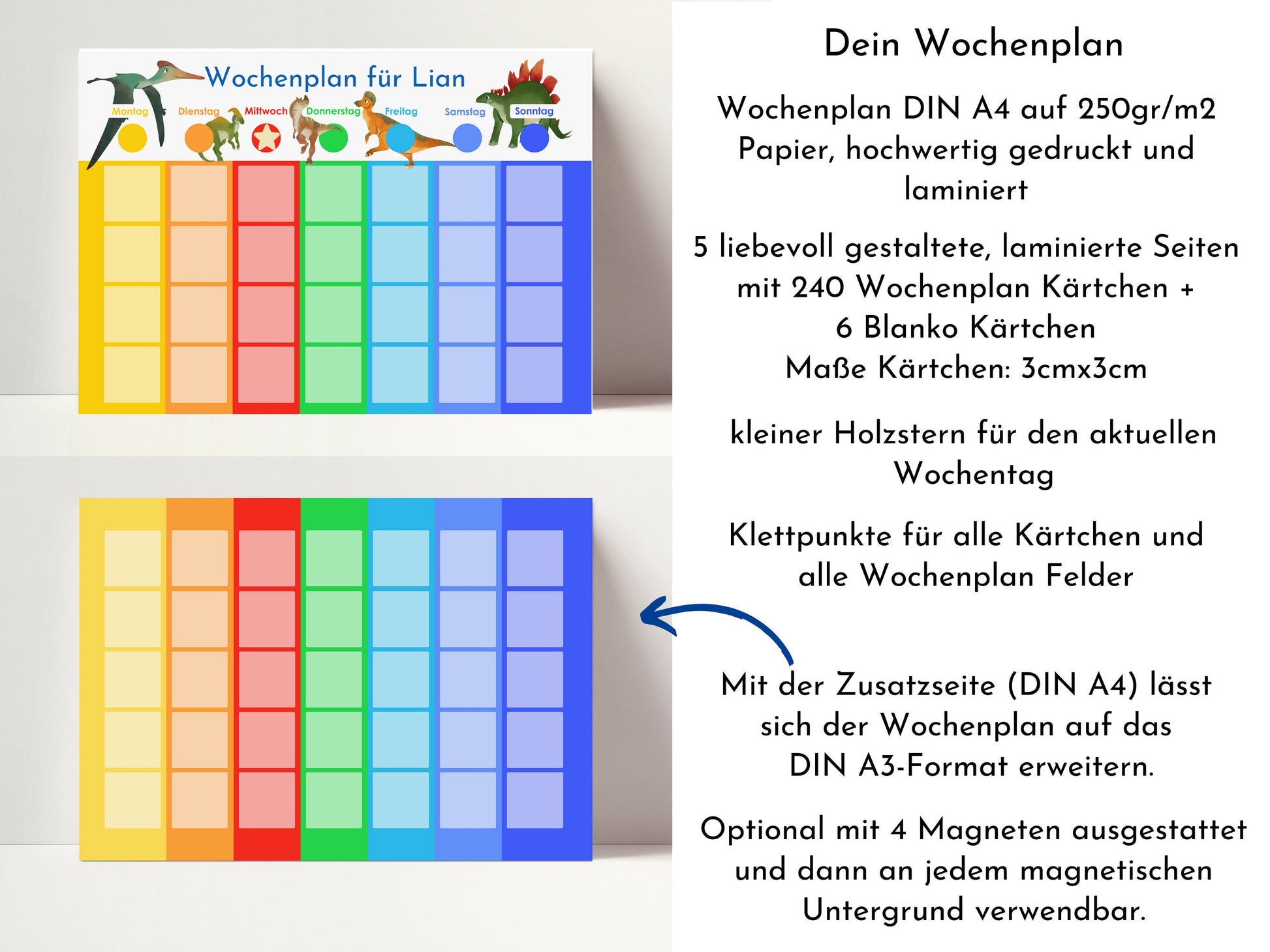 Personalisierter Wochenplan "Montessori-Dinos", 246 Routine Karten, laminiert magnetisch Klett, Routineplan für Kinder von Familie Nordstern